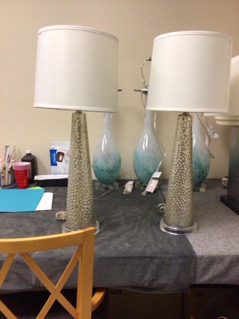 Pair Of Mercury Cone Textured Table Lamps W/Shades