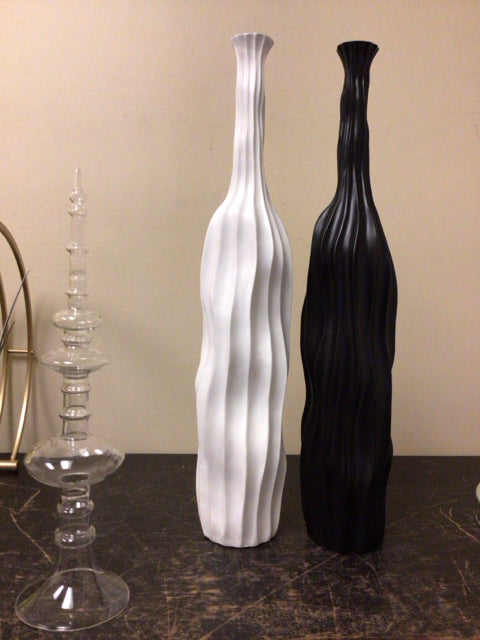 Tall White Ribbed Vase