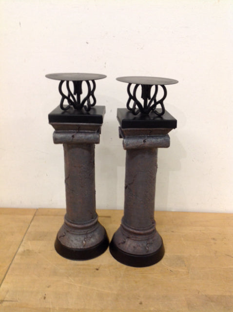 Candle Holders - 16" Pair Grey & Black