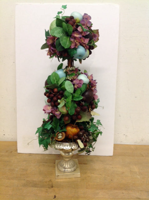 27" Fruit Topiary w/Silver Metal Pedestal Bowl