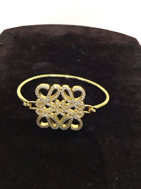 Louis Vuitton Style Gold Cuff Bracelet w/Crystals