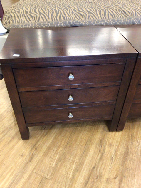 Bassett Furniture Three Drawer Dark Wood Nightstand W/Outlet