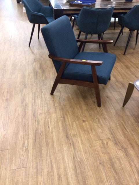 Blue Fabric Dark Wood Arm Chair