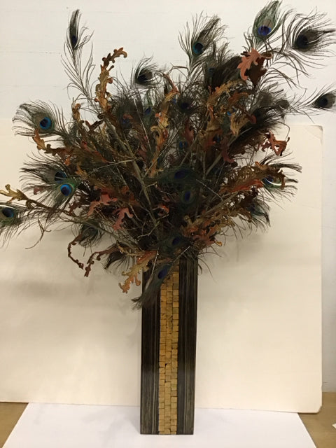 Glitter Leaves/Peacock Feathers Bamboo Mosaic Vase