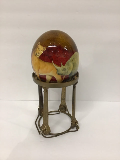 11" Safari Painted Ostrich Egg w/Stand