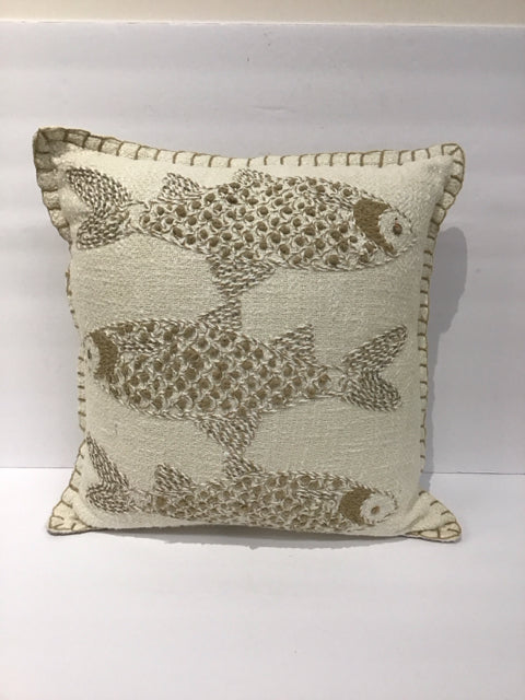 Tan Pillow w/Beaded Fish