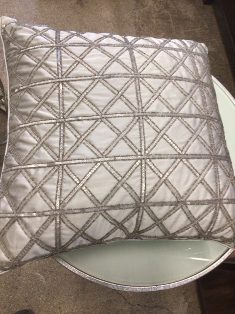 Grey Beaded Accent Pillow