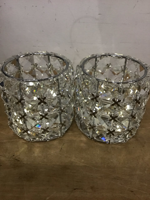 4" Pair Of Crystall Illuminated Candle Holder