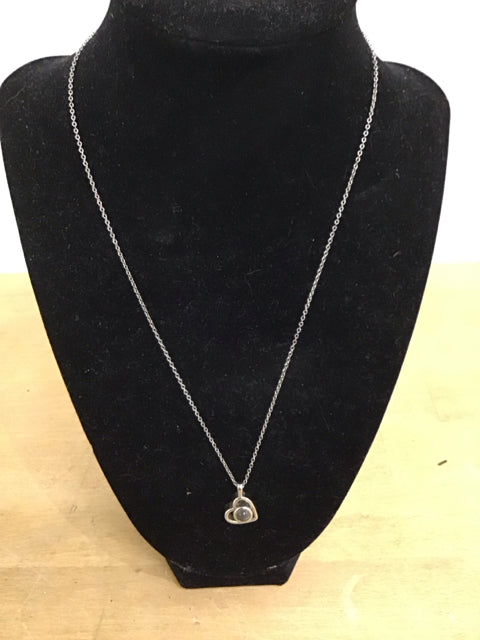 Silver Necklace W/Heart Pendant & Cental Stone Necklace