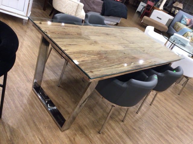 76" X 37" Modani Wood & Chrome Glass Top Dining Table