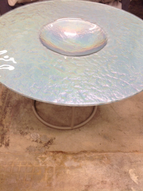 Coffee Table- Metal & White Iridescent Glass
