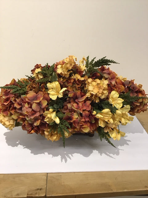 Fall Hydrangeas in Oval Resin Pedestal