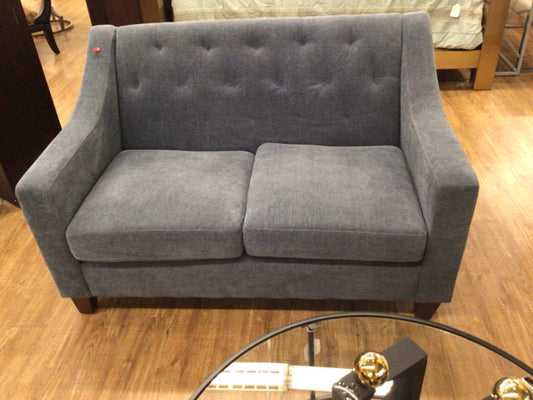 Blue Fabric Tufted Back Love Seat