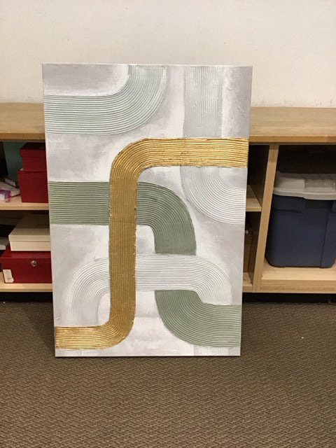 32x47 Gold/Green/White Swirl Abstract