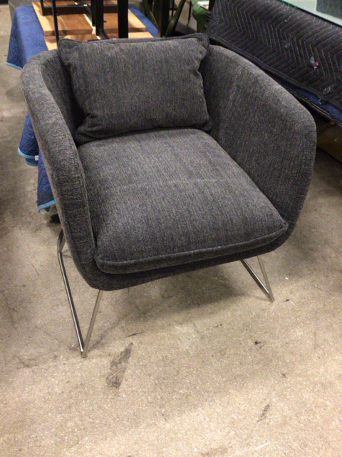 Grey Curved Back Fabric Metal Base Armchair W/Pillow