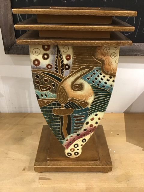 17.5" Impressionist Abstract Art Wood Vase