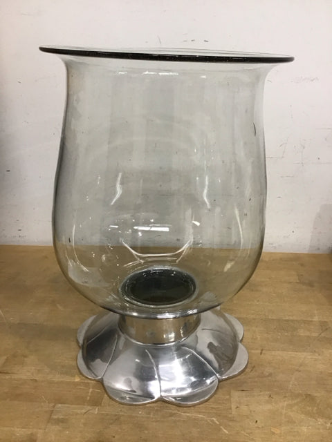 17" Glass Hurricane W/Pewter Base