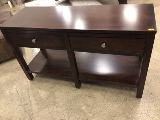 AS-IS Bassett Dark Wood Two Drawer Console Table(Scratches/Marks On Top)