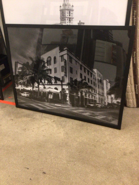 50" X 38" Black & White Framed Miami Print