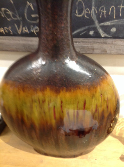 Vase- 17" Brown & Rust Ceramic Drip