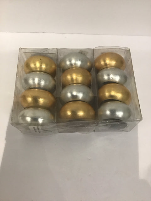 Set/12 Silver/Gold Lacquer Wood Napkin Rings