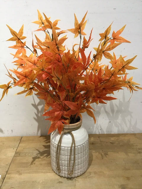 Fall Maple Leaves In Cream Ceramic Jar