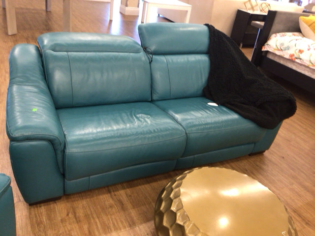 Blue Leather Power Reclining Sofa