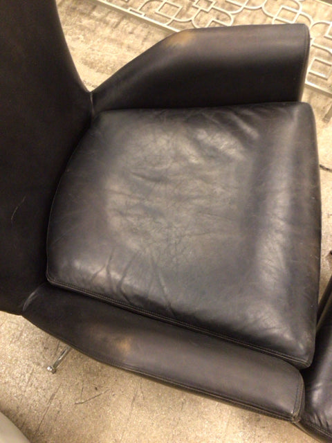 AS-IS West Elm Hemming Leather Swivel Chair & Ottoman (Some Wear)
