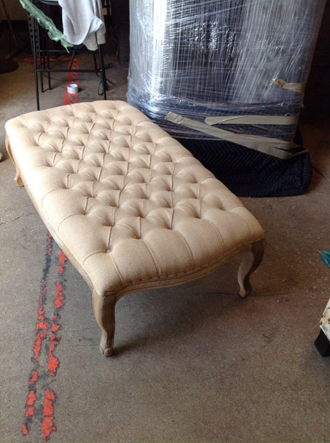 Maison Burlap Tufted Ottoman