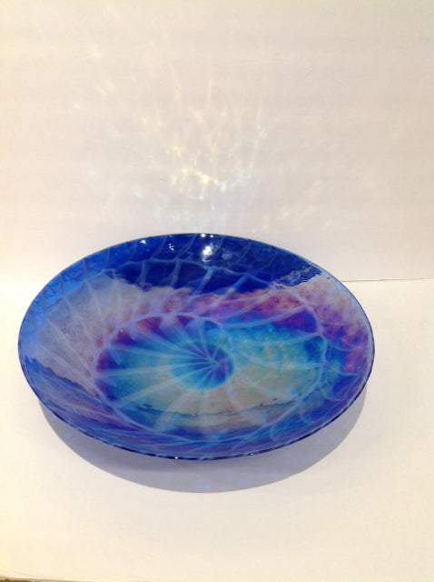 16"Rd Blue & Multicolored Glass Bowl