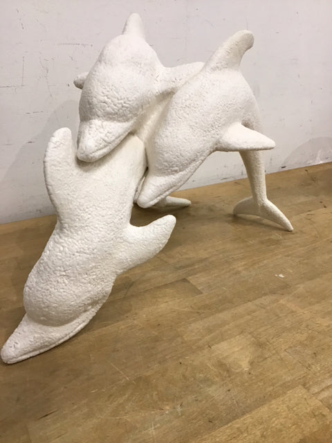 19"x14" White Textured Ceramic Dolphins