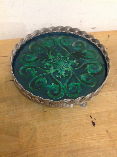 8" Green Glass & Metal Trivet