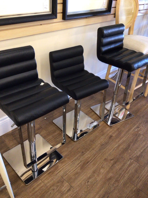Set Of 3 Black & Chrome Adjustable Bar Stools