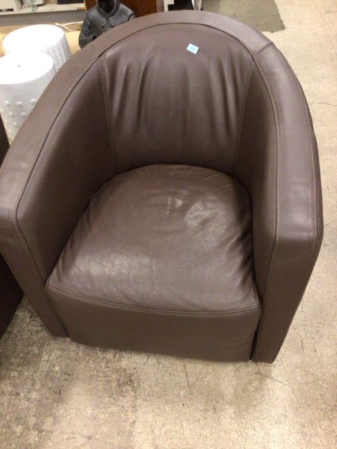 Calia Italia Brown Leather Curved Back Swivel Arm Chair
