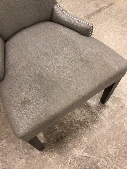 AS-IS Silver Fabric & Nailhead Chair(Light Soil/Pulled Threads)
