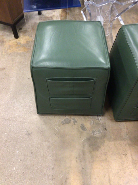 Sofanella Binetto Square Green Leather Pouf