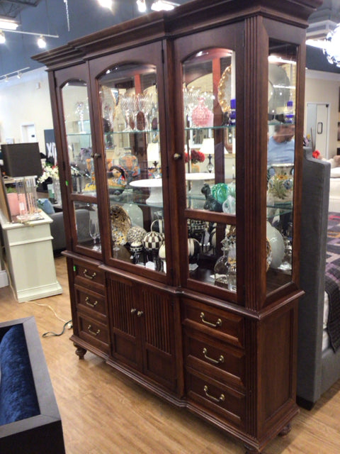 Stanley Furniture Two PC Wood & Glass China Cabinet