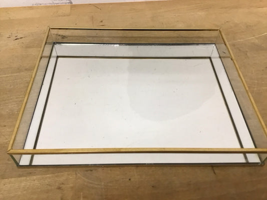 10" x 8" Mirrored Tray W/Gold Trim