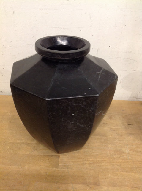13" Black Veined Ceramic Vase