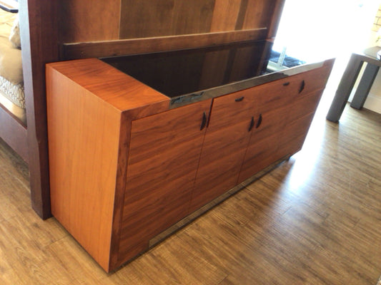 AS-IS Mid Century Style Wood Glass Top Bar Cabinet(Ring Marks On Glass)
