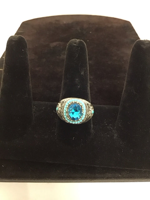 Men's Silver Ring w/Blue Faceted Stone