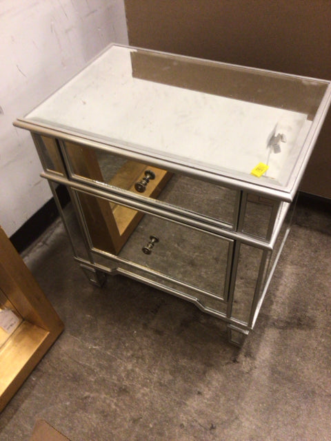 Two Drawer Mirrored Nightstand