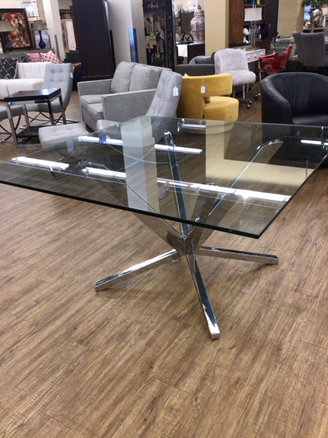 54x54 Glass Top/Chrome Base Table