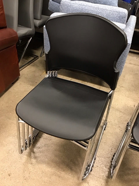 Set Of 4  Black & Chrome Stackable Chairs
