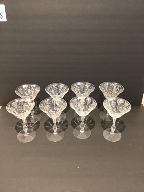 8 Vtg Cambridge Etched "Rose Point" Champagne Glass