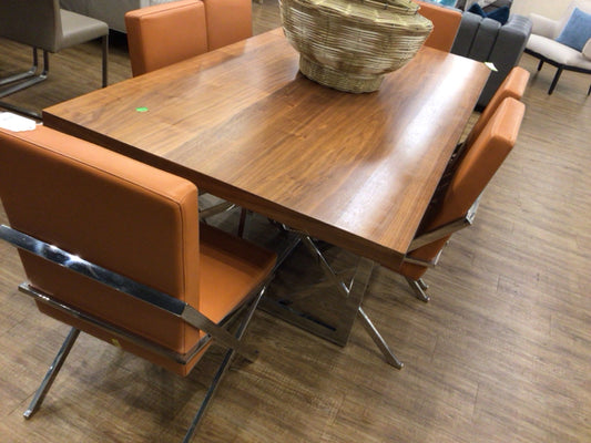 79" X 39 1/2" Wood Top Rectangle Chrome Base Dining Table