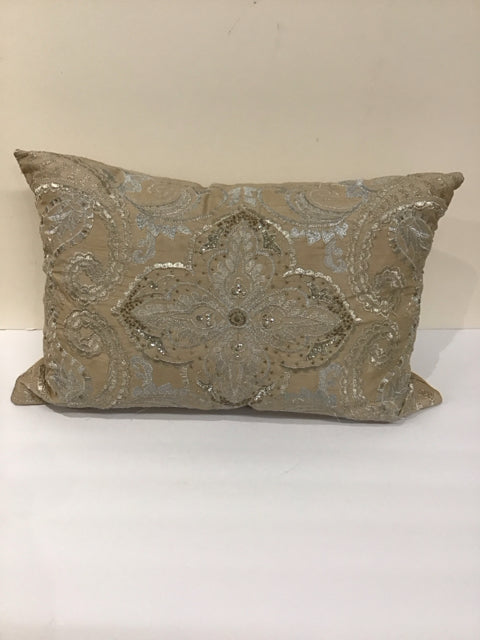 Small Tan Pillow w/Silver Stitching