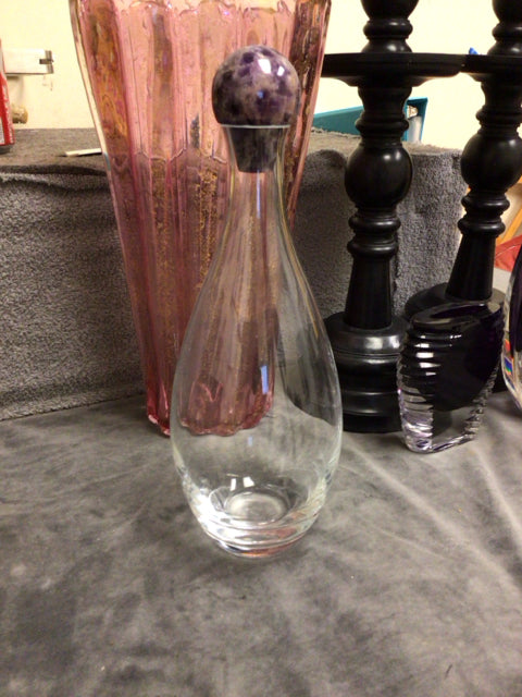 13" Anna New York Elevo Glass Decanter W/Purple Top
