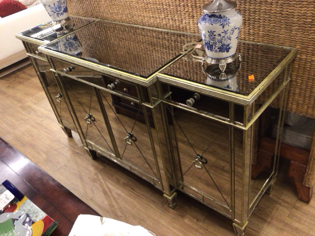 Mirrored Three Drawer/Four Door Buffet W/Wine Rack