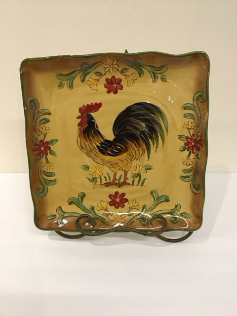 12"Sq Maxcera "Honey Rooster"  Plate w/Stand
